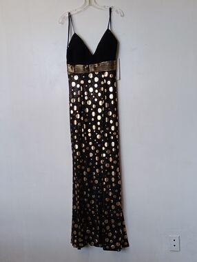 Vintage Black & Gold Polka Dot Sequin Maxi Dress